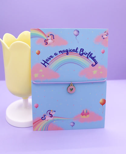 Magical Unicorn Birthday Postcard & Bracelet