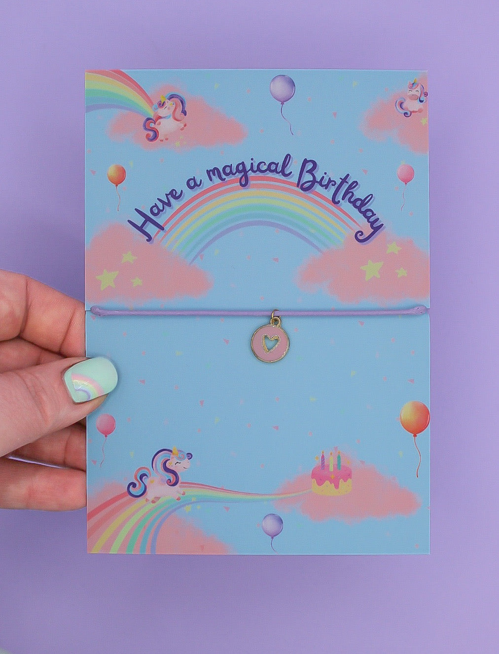 Magical Unicorn Birthday Postcard & Bracelet