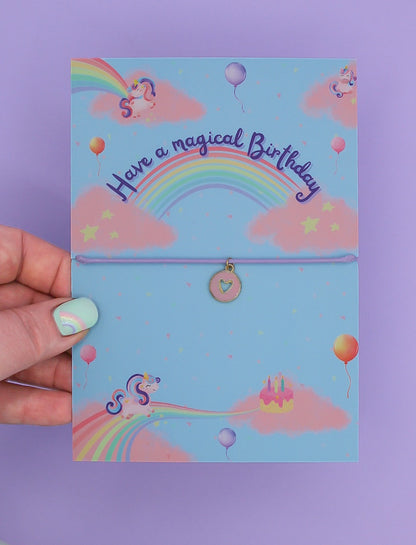 Magical Unicorn Birthday Postcard & Bracelet